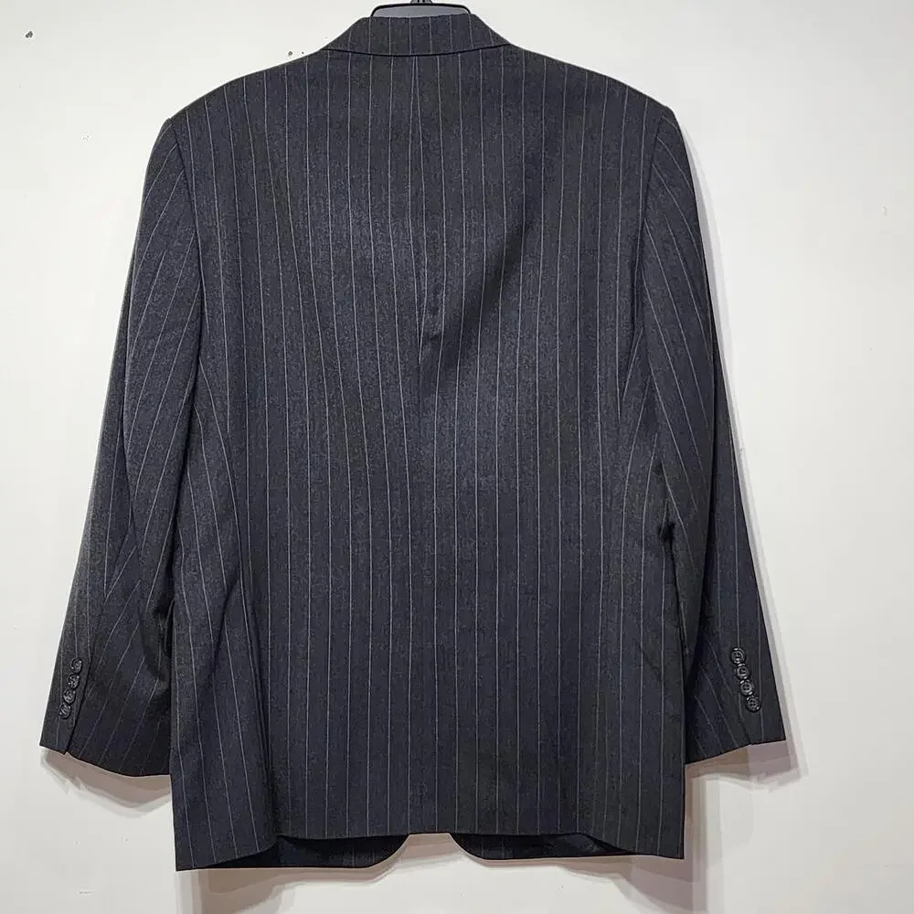 Oscar De La Renta Suit Jacket Mens 40 Gray Wool Pinstripe Two Button Blazer